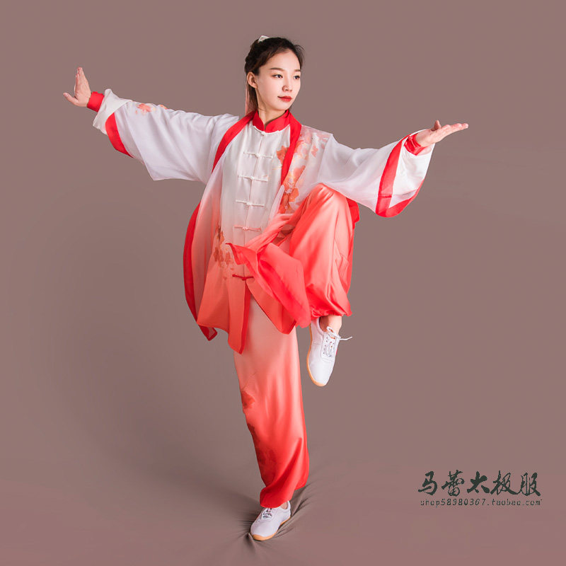 太极服太极春蕾马蕾新p款太极服武术表演服渐变太极服彩绘杜鹃花