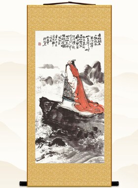 东临碣石诗意图 曹操p孟德画像 三国人物绢布卷轴挂画书房装饰字