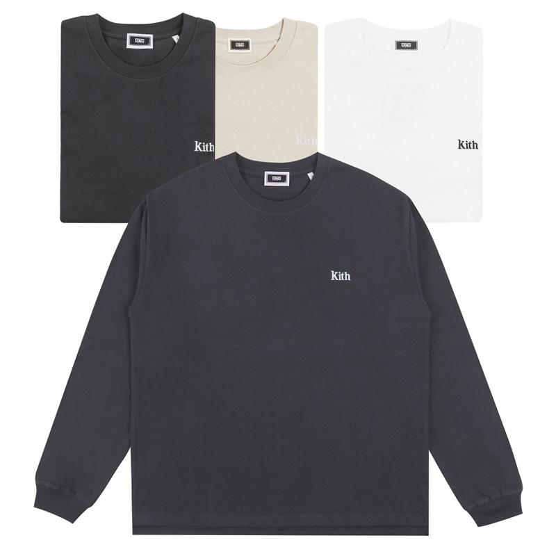 Kith 经典刺绣Lmogo长袖秋冬宽松圆领男女情侣美潮简约落肩款长T
