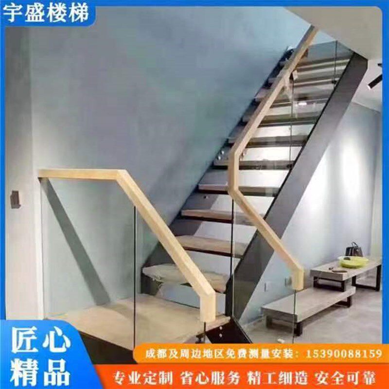简约现代组d装钢结构楼梯钢板室外楼梯钢复式实木踏板楼梯双梁楼