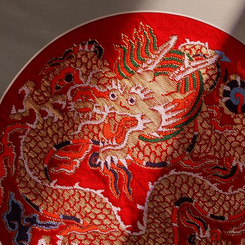 南京云锦研究所非遗装饰y画 团龙图案镜框中式风格挂画