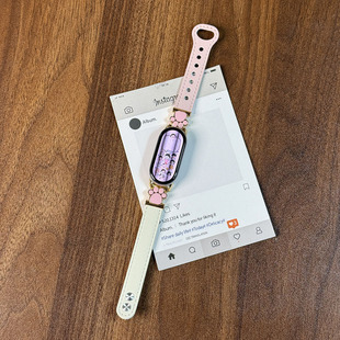 适用小米手环10表带8/9NFC可爱双钉猫爪拼接皮质腕带陶瓷版透气女