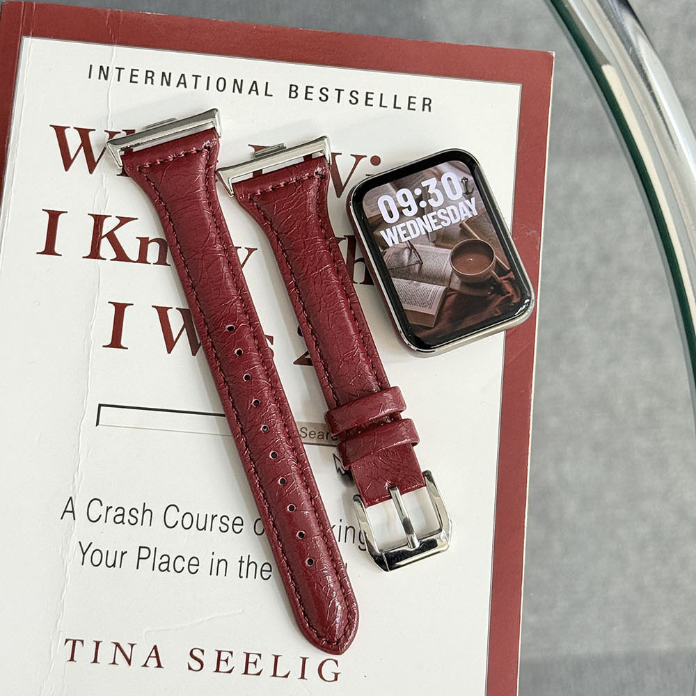 适用小米手环8/9Pro手表带复古油蜡皮质小蛮腰红米watch456腕带女