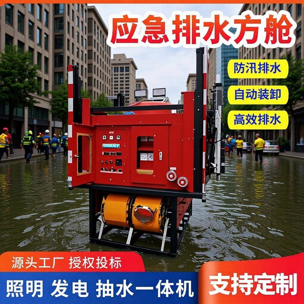 防汛自装卸式排水方舱应急自动升降发电机照明泵车高机动移动水泵