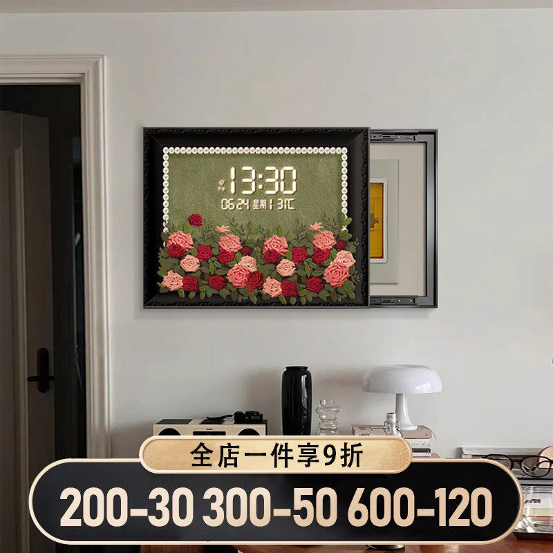 中古风电表箱装饰画钟表挂钟配电箱电源总开关遮S挡时钟挂画免打