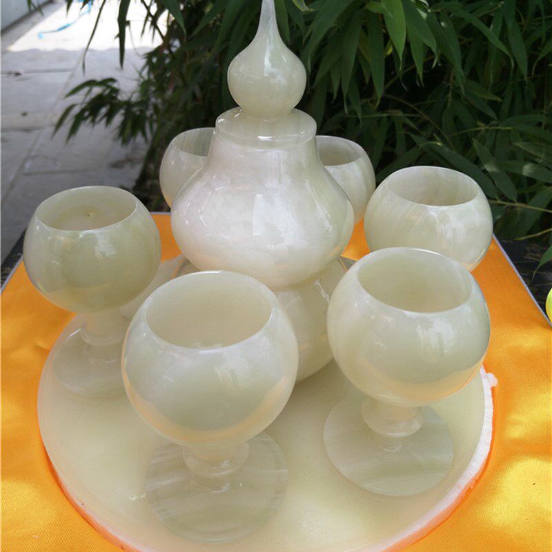 天然阿富汗玉茶具套装茶壶茶盘茶酒具高脚K杯摆件家居客厅茶台摆