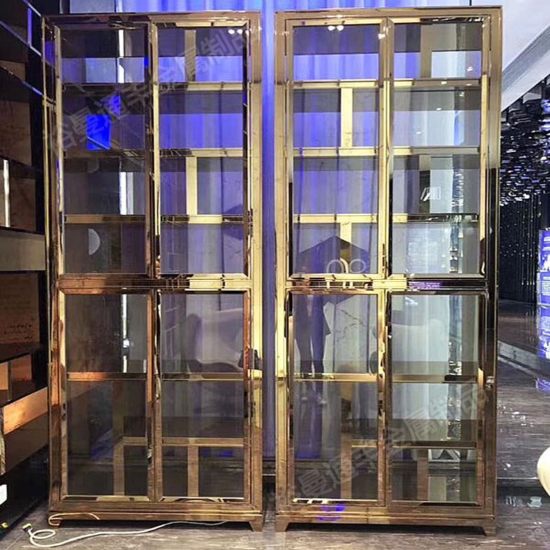 家装酒柜装修效果图 工厂定制美式客厅酒M柜 不锈钢家用装饰酒柜