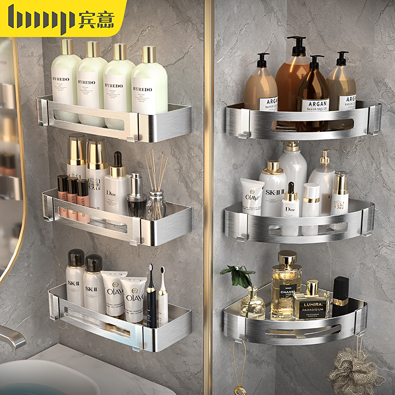 卫浴三角浴室卫生间厕所不锈钢墙上拐角免打孔壁挂式收纳架