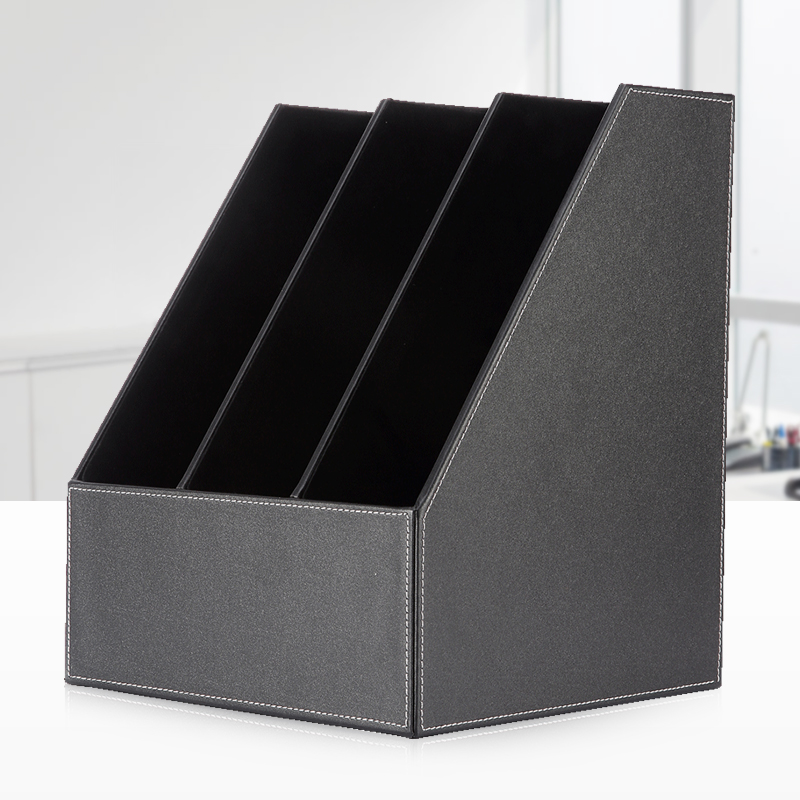 金枫皮革三联桌面书立文件框文件座资料架收纳框时尚商务办公用品