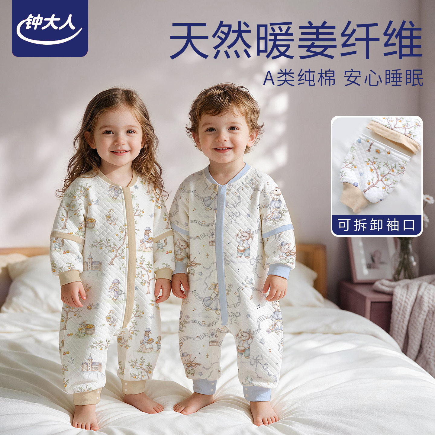 婴儿睡袋秋冬宝宝防踢被暖姜空气层加厚分腿儿童四季通用恒温抗菌