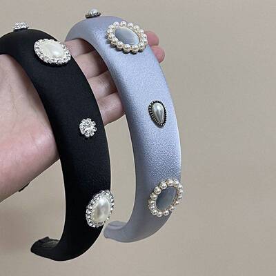 【悦人阁】原创饰品重工丝质缎面头箍女小香风珍珠镶钻高颅顶发箍