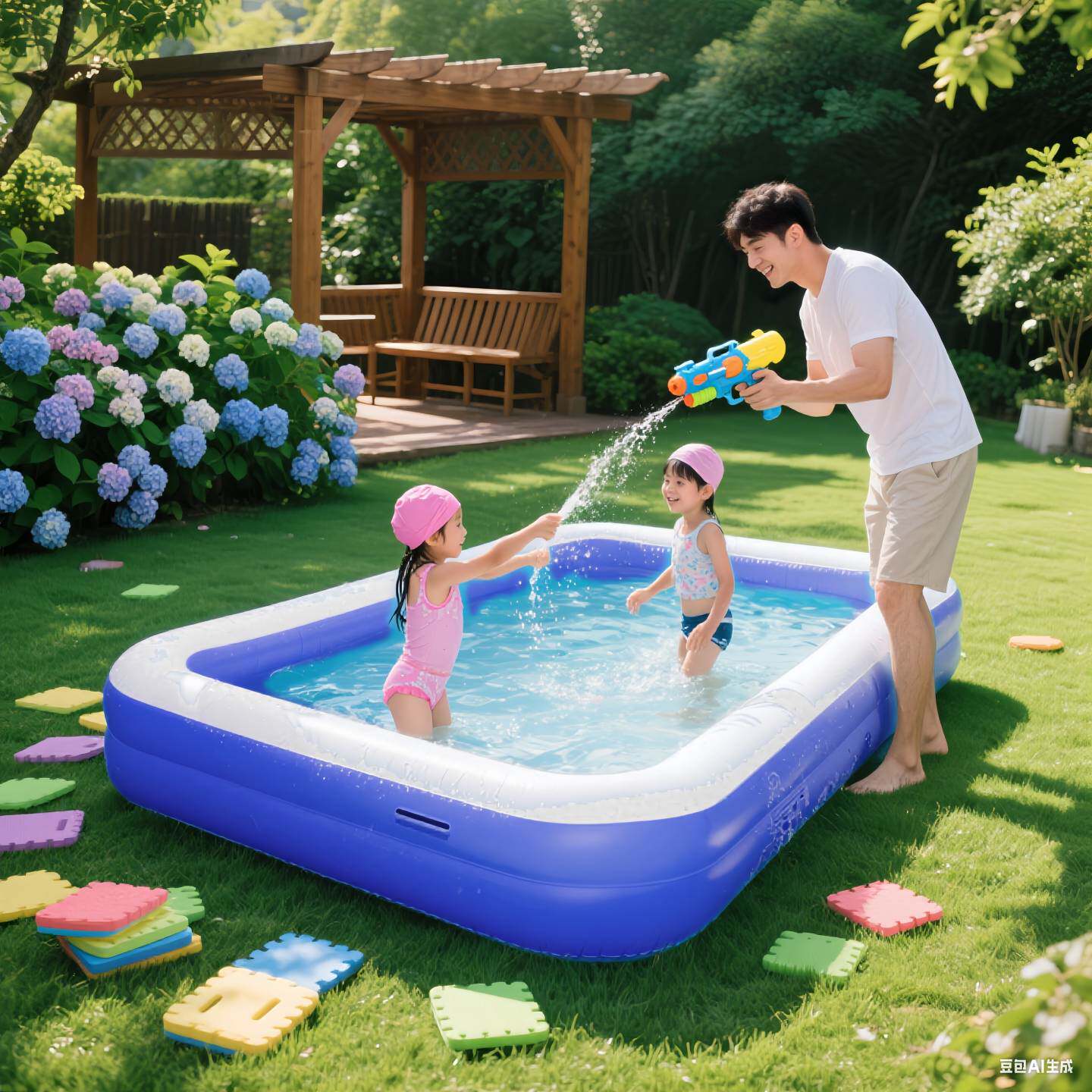 家用庭院游泳池儿童充气加厚戏水宝宝沙池两用户外防滑水池3层