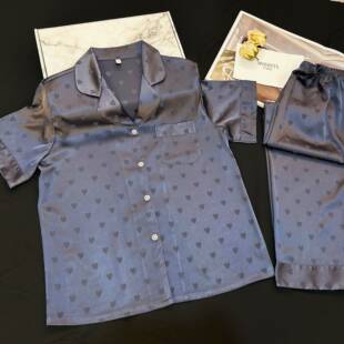 2025新跨境爱心冰雪丝女士短袖长裤睡衣欧美可外穿家居服外贸