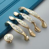 新中式 金色花纹古典柜子壁橱陶瓷拉手床头柜抽屉衣橱柜门把手