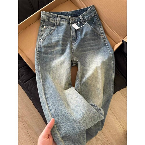 设计感怀旧蓝宽松直筒牛仔裤女秋冬新款复古水洗高腰显瘦垂感裤子