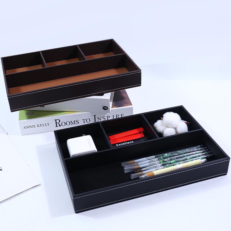 皮革钥匙桌面收纳盒杂物分隔收纳盘零钱整理盒多功能储物盒珠宝盒