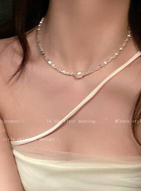 珍珠碎银子项链女夏天高级感2025新款礼服锁骨链轻奢小众颈链配饰