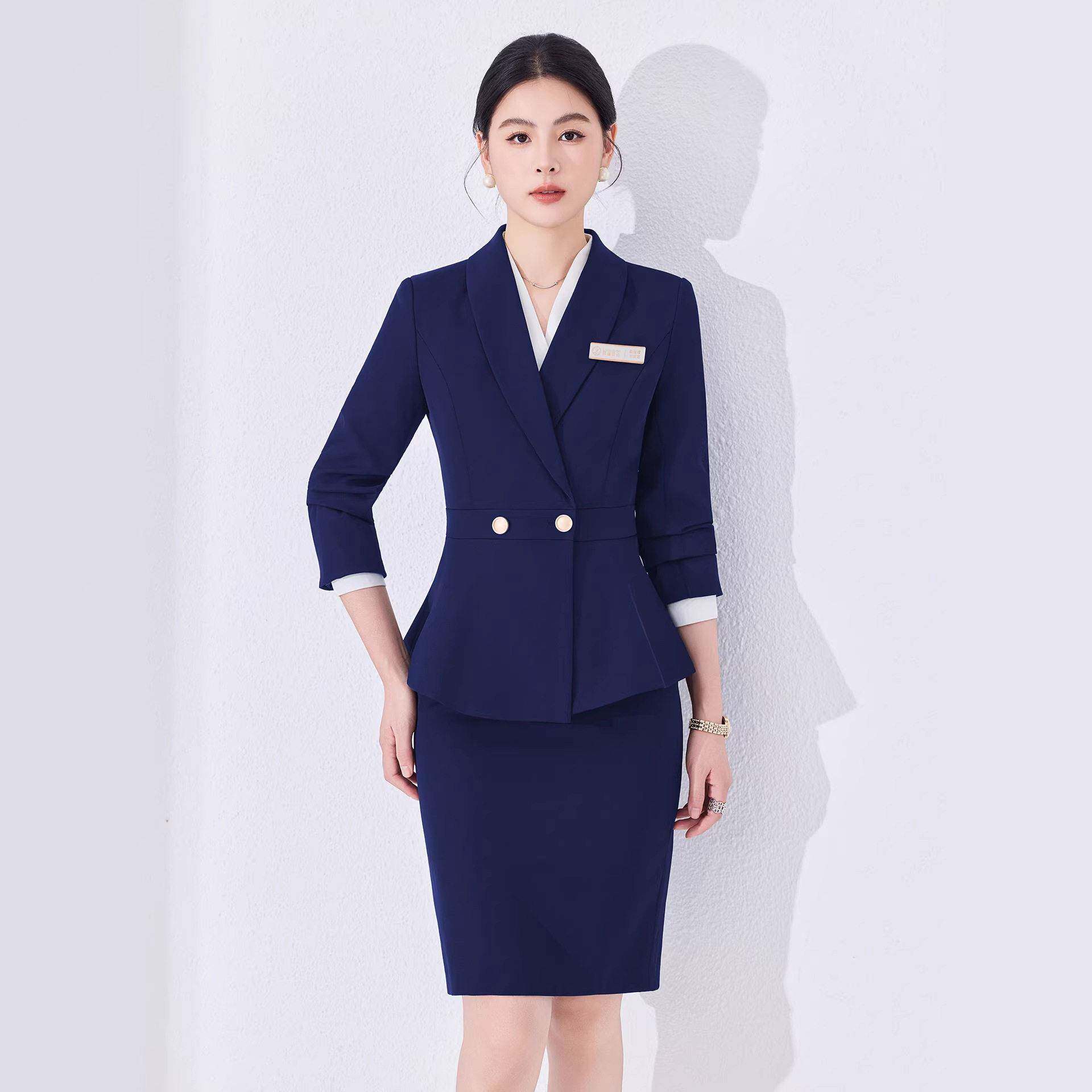 黑色西装套装女气质工装美容珠金店酒店前台职业装工装西服外套