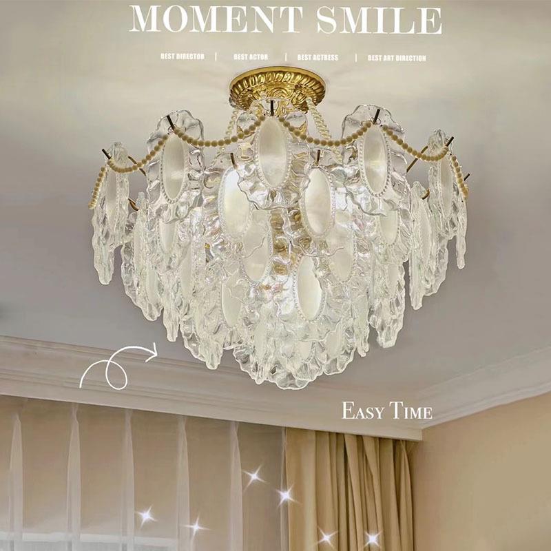 法式水晶吊灯意式玻璃中古浪漫珍珠房间灯具轻奢温馨新款主卧室灯