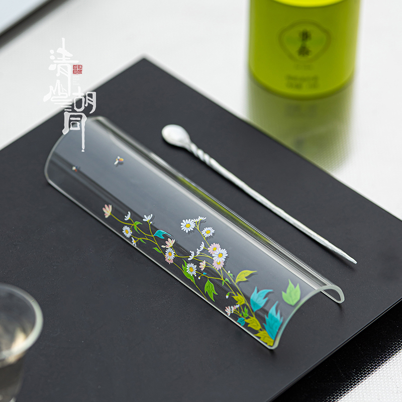 清山胡同小雏菊玻璃茶则小清新功夫茶具茶道配件透明茶荷茶取