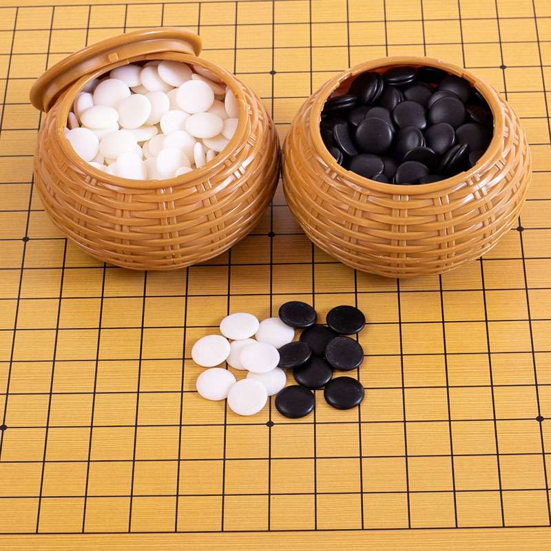 儿童围棋套装中小学生五子棋象棋初学者19路棋盘黑白仿玉棋子木道