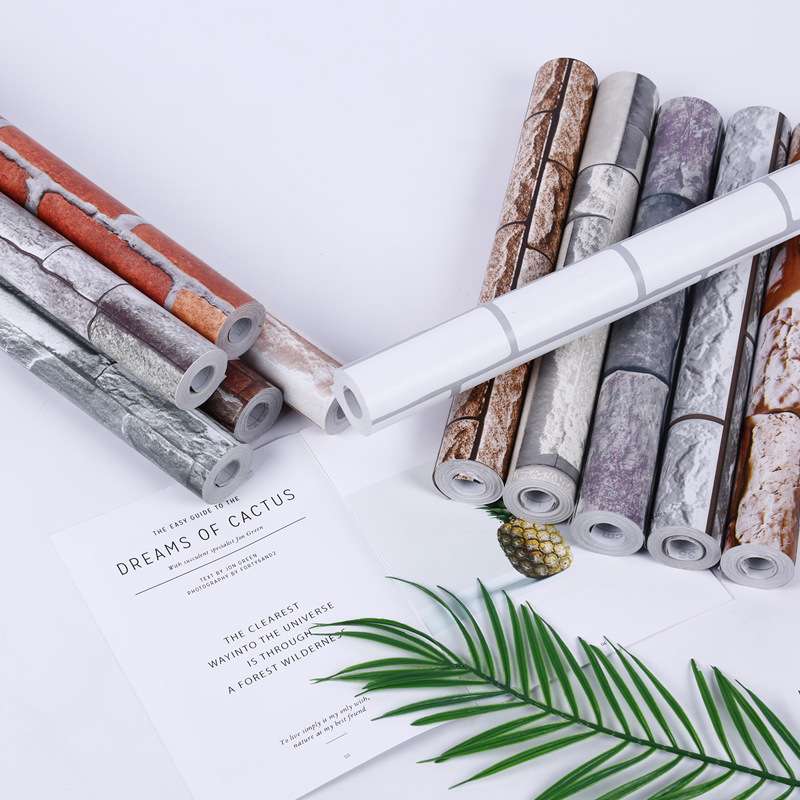 自粘墙纸小卷砖纹田园客厅餐厅宿舍自贴壁纸wallpaper