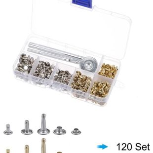 现货120套双色金属双面铆钉 皮革帽撞钉柳钉扣 安装 工具盒装