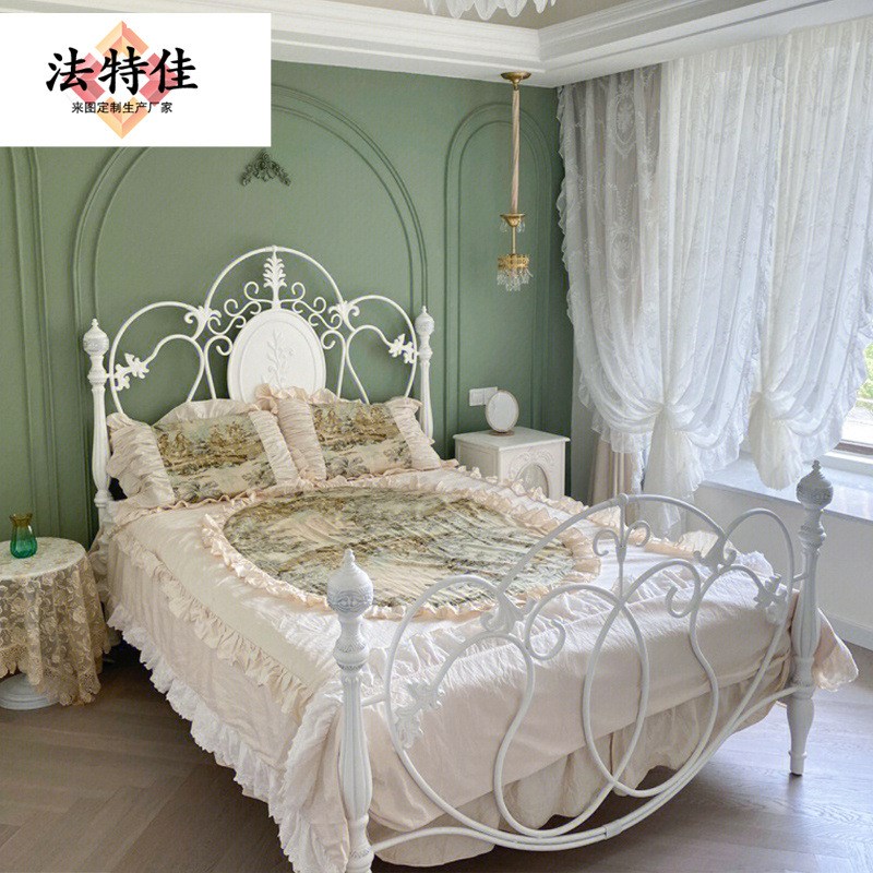法式奢华宫廷公主床欧式1.5米少女孩轻奢儿童铁艺雕花复古床