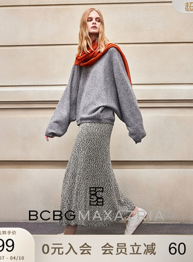BCBG冬女装简约休闲通勤百搭蝙蝠袖圆领宽松灰色长袖灰色针织衫
