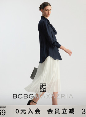 【醋纤混纺】BCBG2026春季新款法式气质兔耳领结优雅长袖衬衫上衣