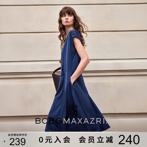 BCBG夏万千裙装映波时髦简约通勤弹力缎面垂感连身袖A字裙连衣裙