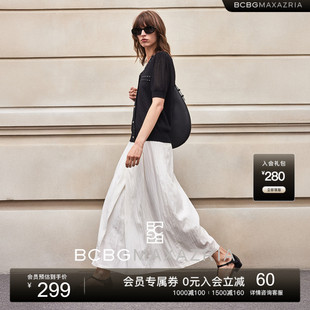 2025夏新品 撞色花边V领女式 BCBG 时髦精致薄款 上衣 短袖 针织衫
