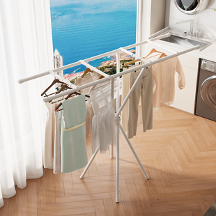 晾衣架收束落地室内阳台晾晒架子小户型占地晒被挂衣杆