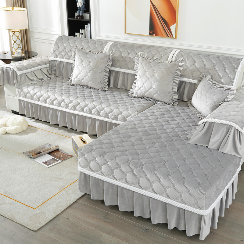 毛绒沙发垫防滑加厚灰色蕾丝花边欧式坐垫四季通用扶手靠背巾枕