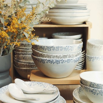 山漫漫。侘寂风复古内里釉下彩手作规则家用碗盘陶瓷餐具装