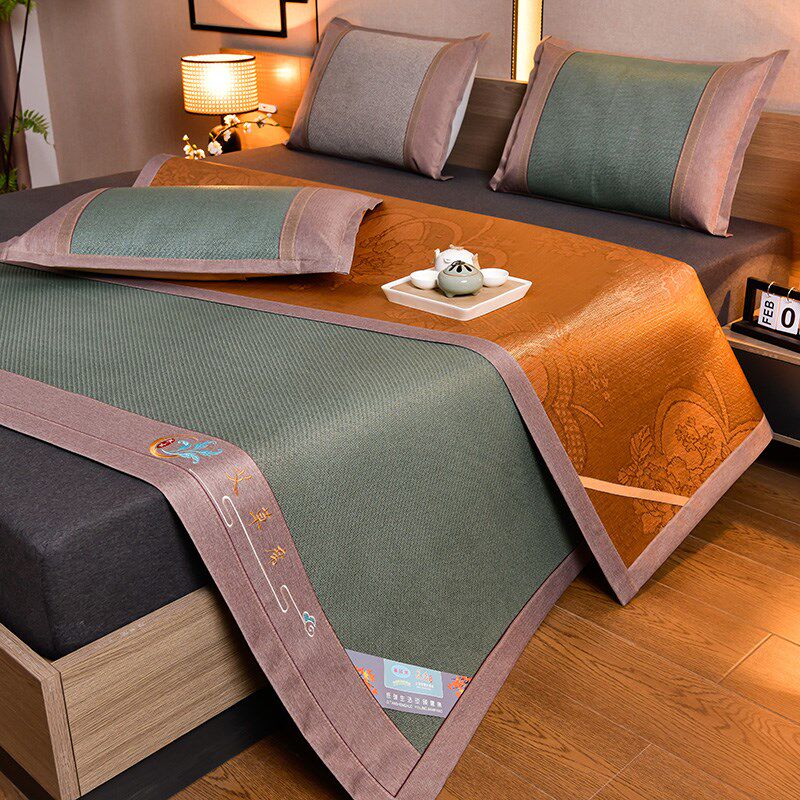 夏季印尼藤席三件天然纯藤折叠面冰丝席艾草抗菌空调冰藤席