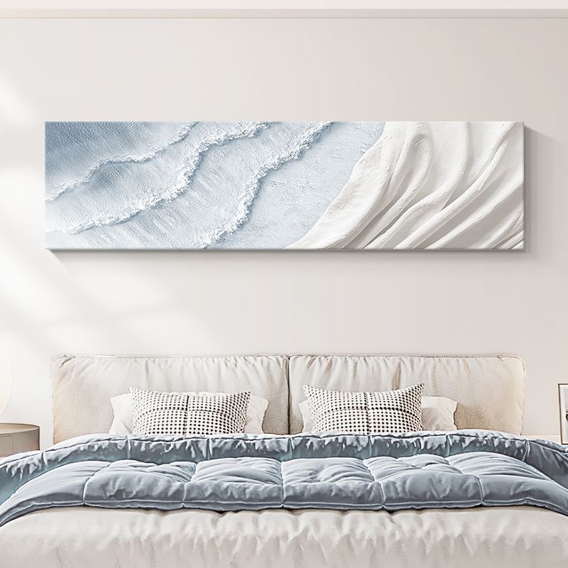 奶油风卧室装饰画现代简约主卧床头横版抽象肌理感挂画背景墙壁画
