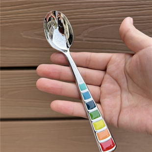 七彩珐琅子汤勺家用长柄勺创意西餐学生汤匙圆勺调
