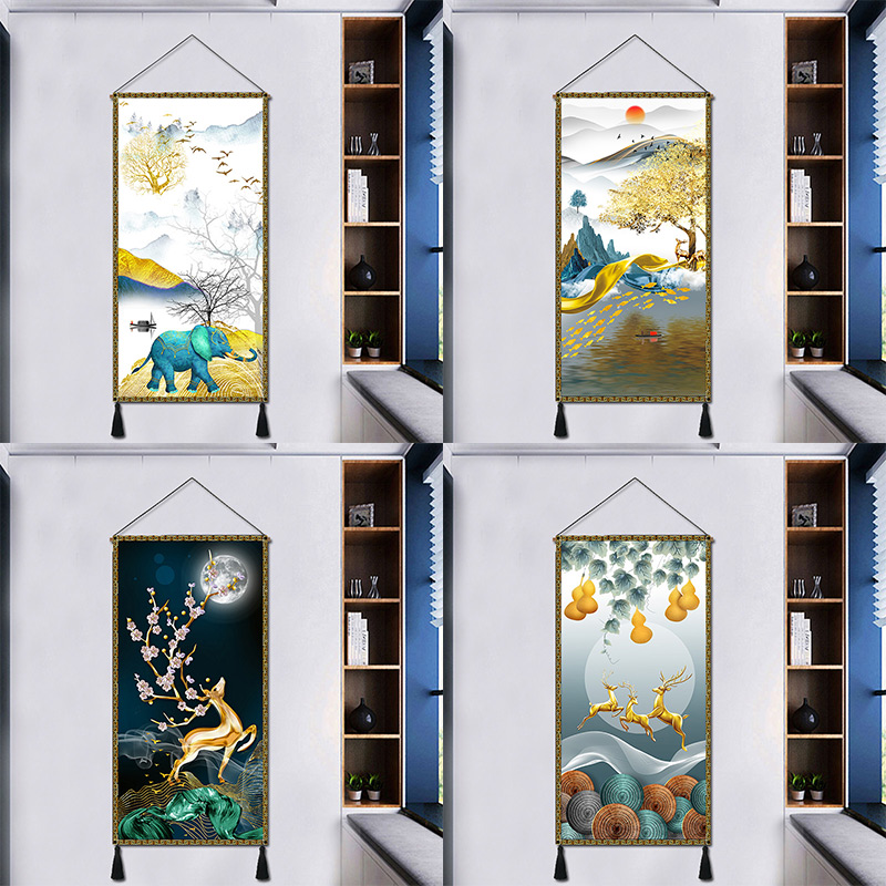 入户玄关装饰画鹿竖版走廊大象挂画现代壁毯简约欧式过道壁画挂毯图片