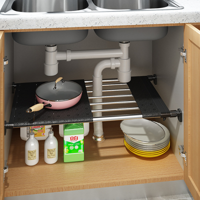 智慧屋下水槽分层隔板置物架橱柜伸缩分隔层架衣橱柜隔层收纳神器