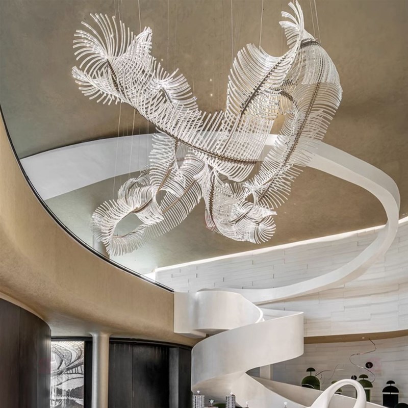 售楼部吊灯飘带龙骨灯具定制非标工程门市展厅前台灯酒店大堂吊灯