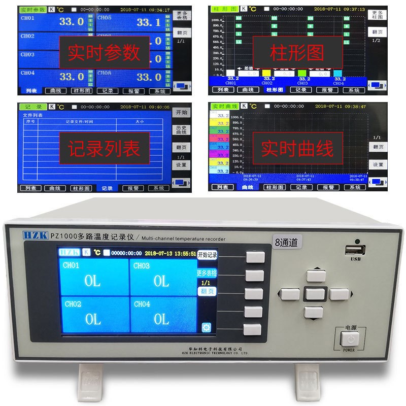 华知科PZ1008S系列高精度8-64路巡检测试仪PZ1016S多路温度记录仪