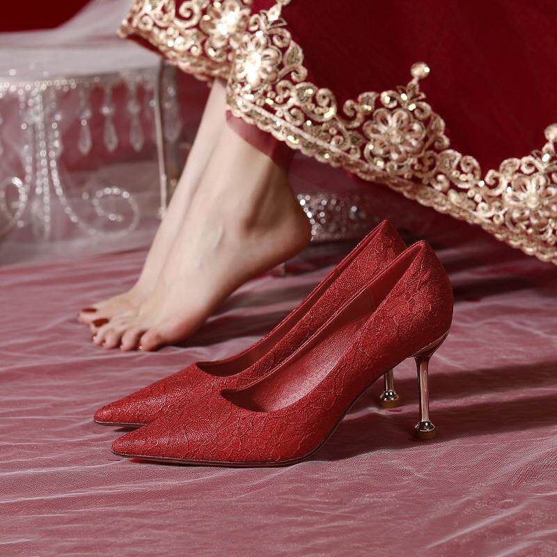 新品红色婚鞋女婚纱秀禾两穿新娘鞋2026年新款春秋宴会高跟鞋细跟