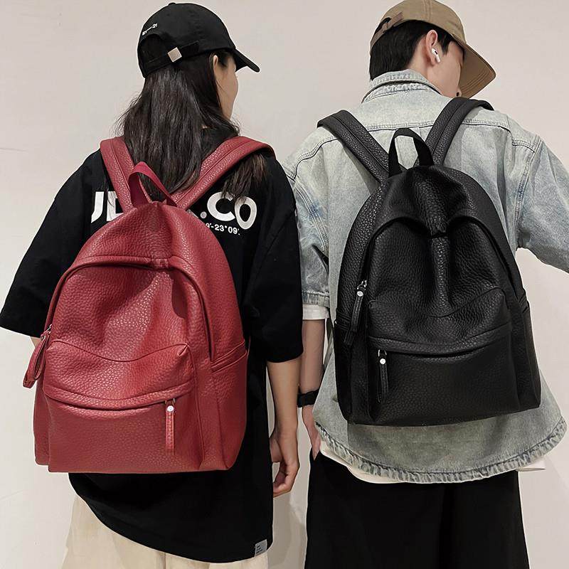 新品大学生双肩包男女韩版学院风百搭学生书包通勤休闲PU皮背