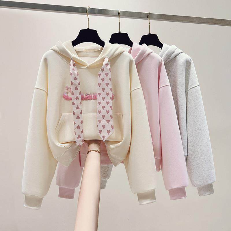 新品初中女生甜美洋气连帽卫衣秋新款小个子高中学生时尚短款卫衣