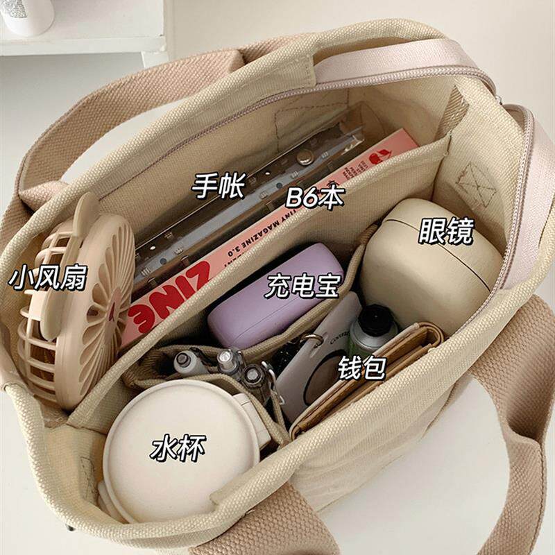 新品日系加厚帆布包女ins小众复古百搭手提包包多隔层口袋通勤斜