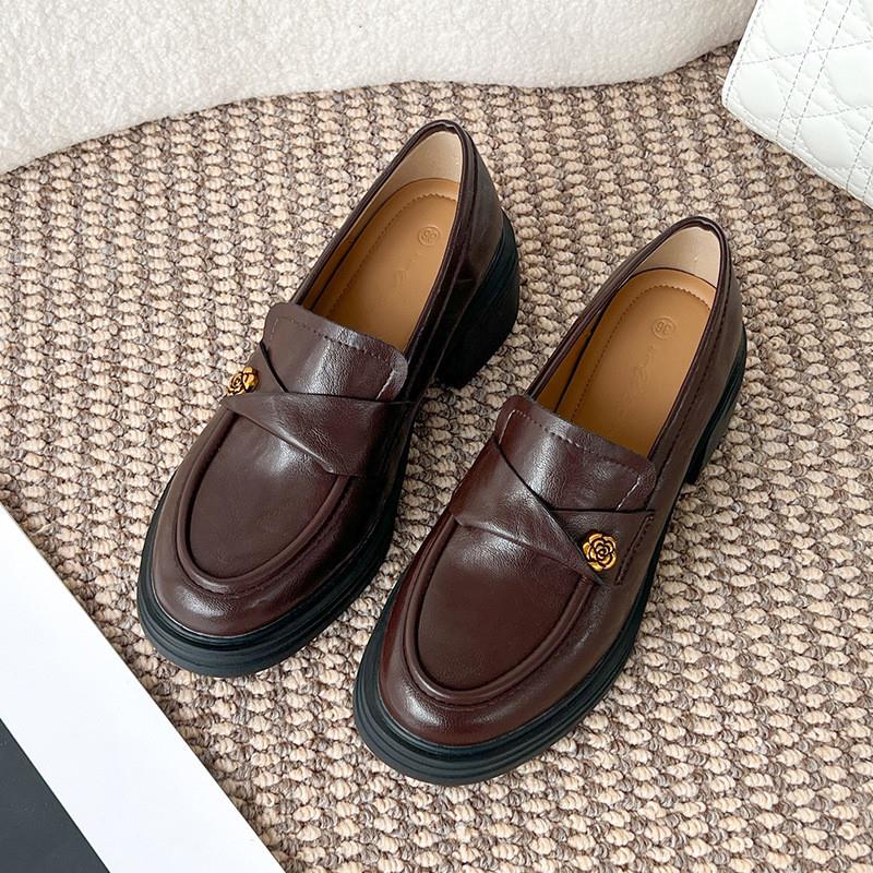 新品牛皮版~黑色厚底乐福