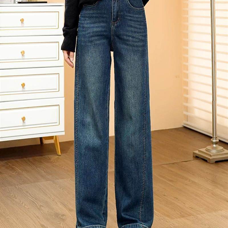 新品复古窄版牛仔直筒裤女2025年秋季新款今年流行爆款显瘦阔腿长
