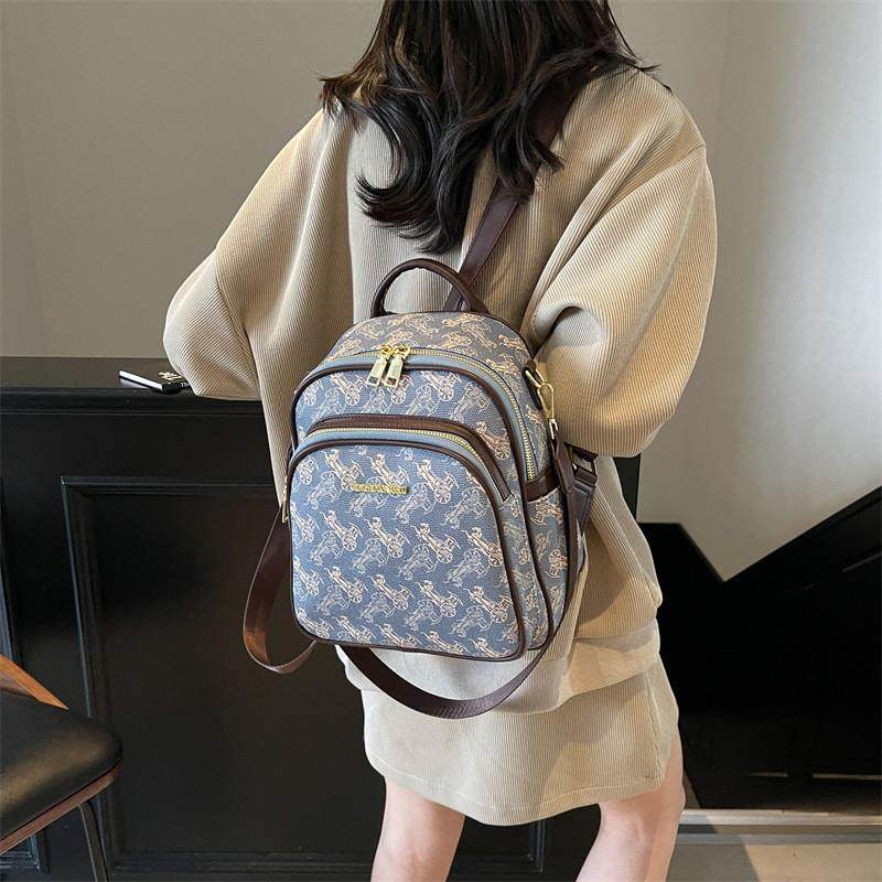 新品高级感印花双肩包包女2025新款上班旅游通勤百搭大容量可单肩