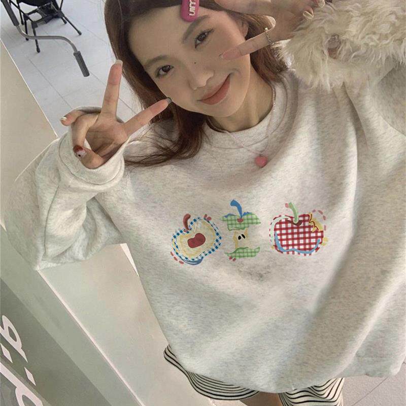 新品美式灰色无帽卫衣女2025春秋新款初中高中学生宽松慵懒加绒上